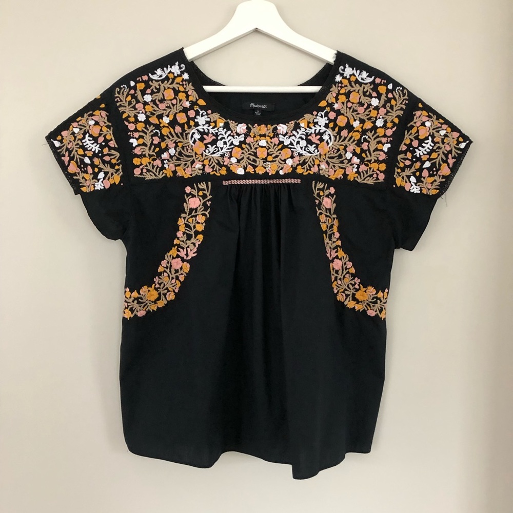 NWOT Madewell Embroidered Top True Black L Large